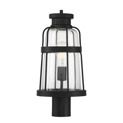 Savoy House Quinton 18.75in 1-Light Outdoor Post Lantern | Coastal Matte Black and Clear Seeded Glass | Driveway & Walkway | Model L5-2944-BK