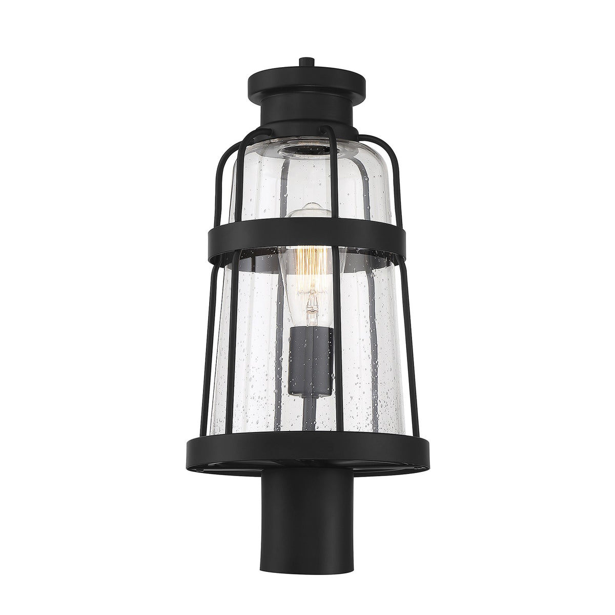 Savoy House Quinton 18.75in 1-Light Outdoor Post Lantern | Coastal Matte Black and Clear Seeded Glass | Driveway & Walkway | Model L5-2944-BK