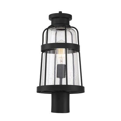 Savoy House Quinton 18.75in 1-Light Outdoor Post Lantern | Coastal Matte Black and Clear Seeded Glass | Driveway & Walkway | Model L5-2944-BK