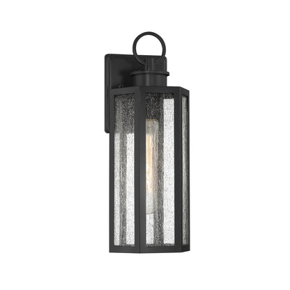 Savoy House Hawthorne 16in 1-Light Outdoor Wall Lantern | Modern Black and Seedy Glass | Front Porch & Entryway Light | Model L5-5101-BK