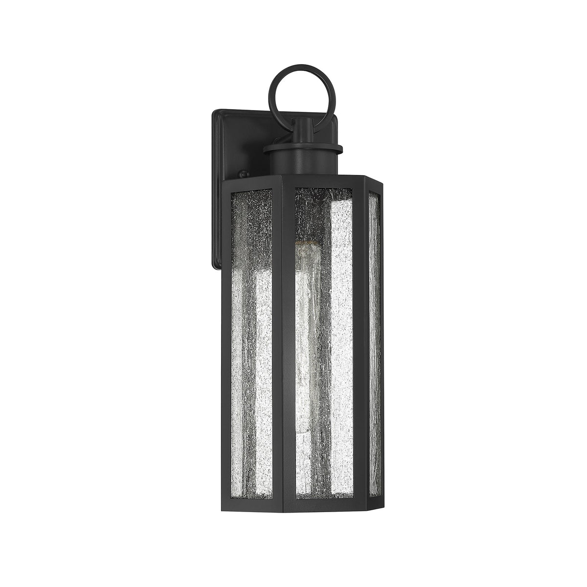 Savoy House Hawthorne 16in 1-Light Outdoor Wall Lantern | Modern Black and Seedy Glass | Front Porch & Entryway Light | Model L5-5101-BK