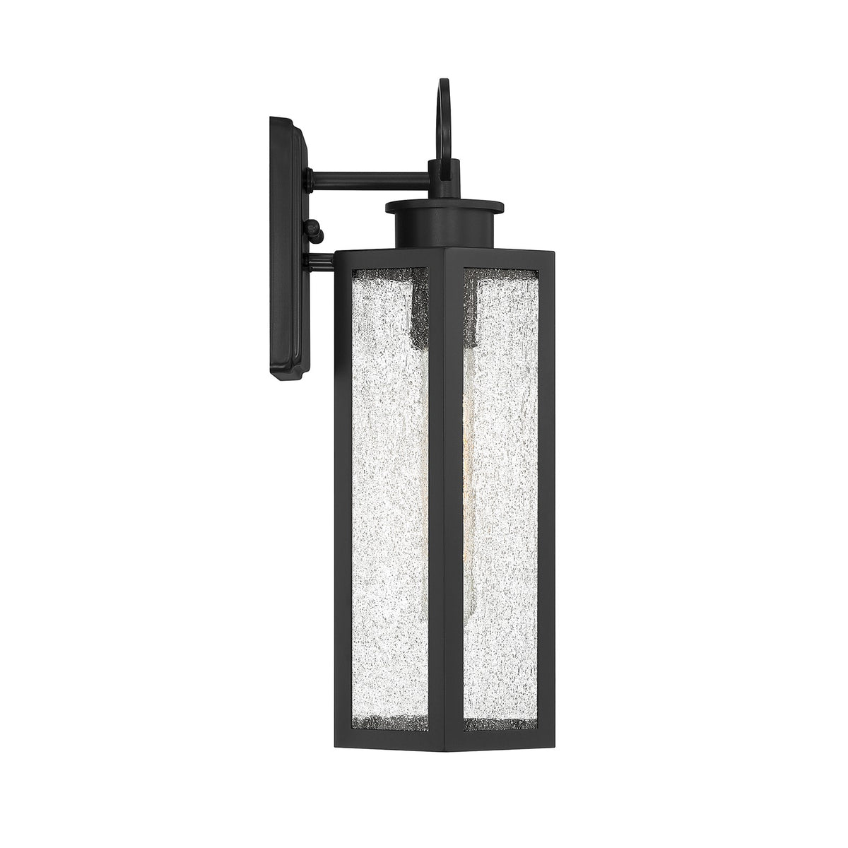Savoy House Hawthorne 16in 1-Light Outdoor Wall Lantern | Modern Black and Seedy Glass | Front Porch & Entryway Light | Model L5-5101-BK