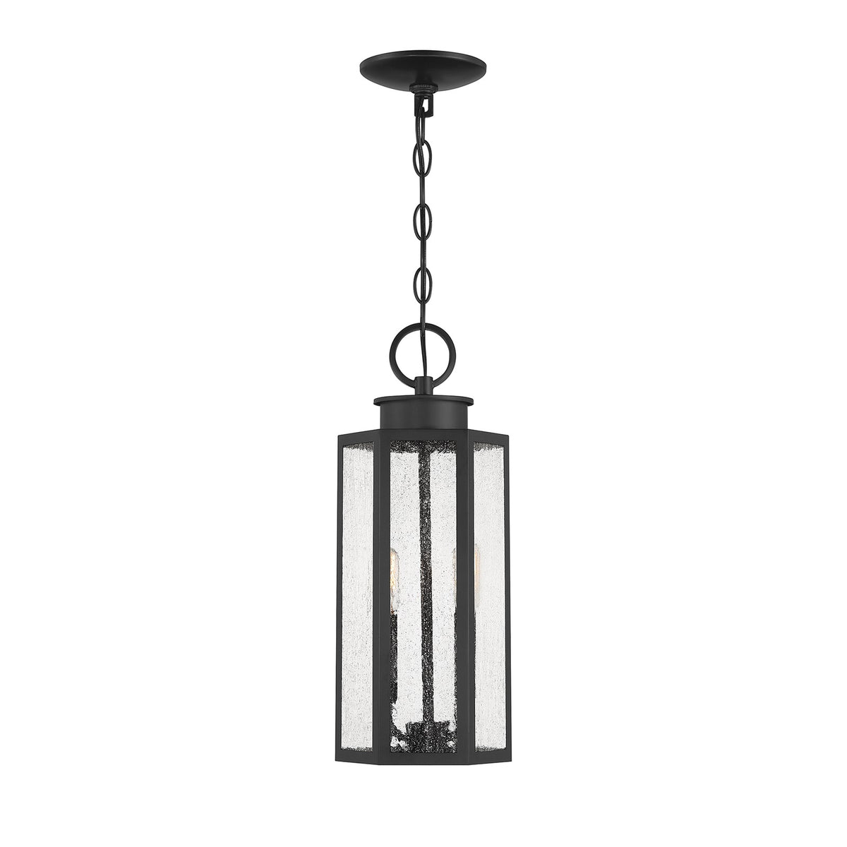 Savoy House Hawthorne 7in 2-Light Outdoor Hanging Lantern | Modern Black and Seedy Glass | Covered Patio & Porch | 7 x 7 x 17.25 in | Model L5-5103-BK