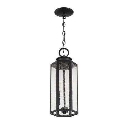 Savoy House Hawthorne 7in 2-Light Outdoor Hanging Lantern | Modern Black and Seedy Glass | Covered Patio & Porch | 7 x 7 x 17.25 in | Model L5-5103-BK