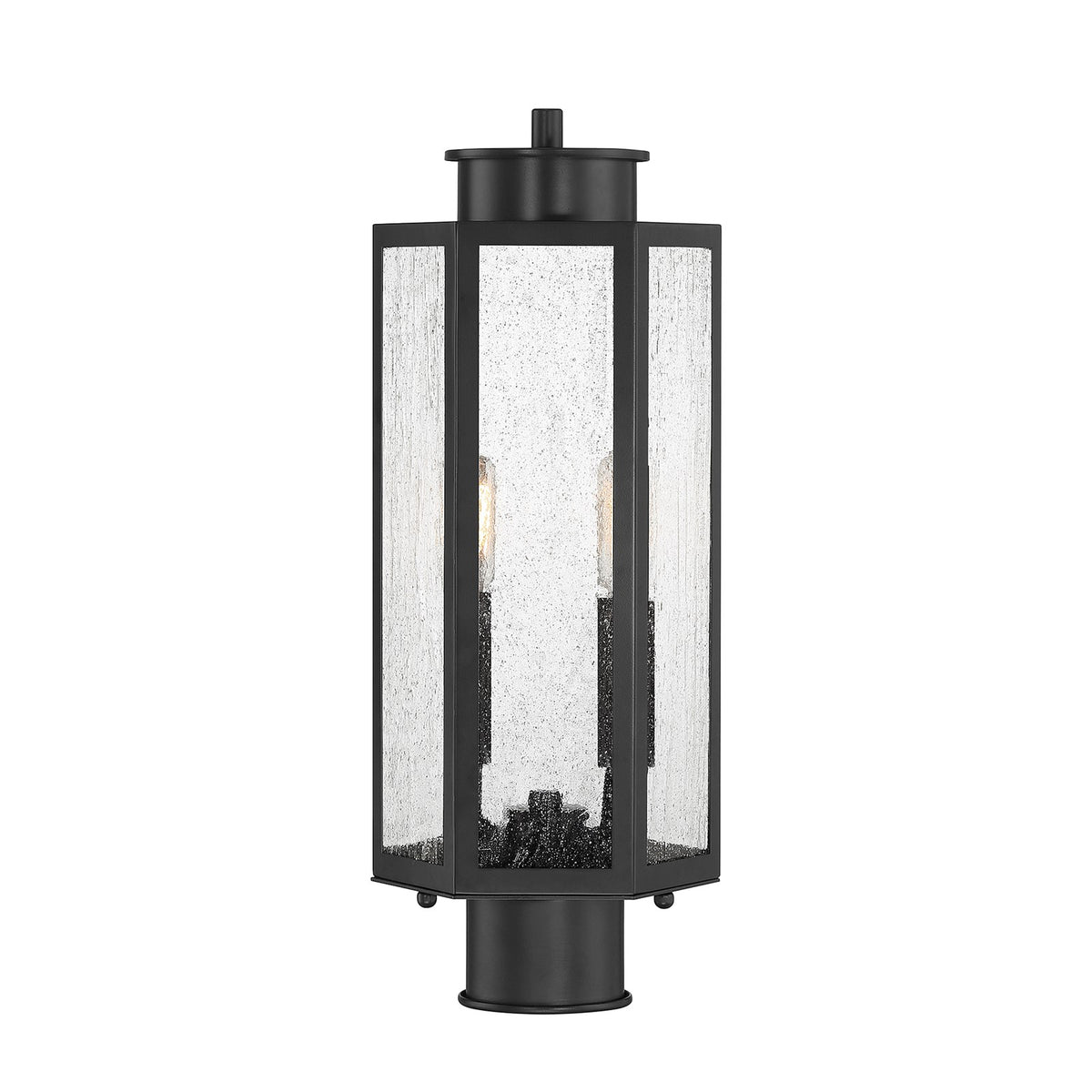Savoy House Hawthorne 7in 2-Light Outdoor Post Lantern | Modern Black and Seedy Glass | Yard & Walkway | 7 x 7 x 17.25 in | Model L5-5104-BK