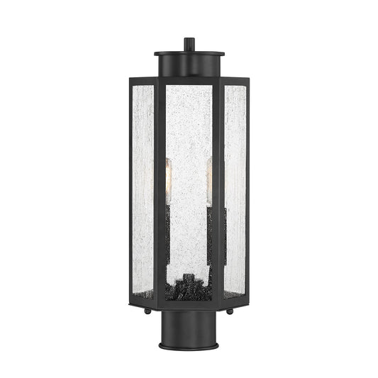 Savoy House Hawthorne 7in 2-Light Outdoor Post Lantern | Modern Black and Seedy Glass | Yard & Walkway | 7 x 7 x 17.25 in | Model L5-5104-BK