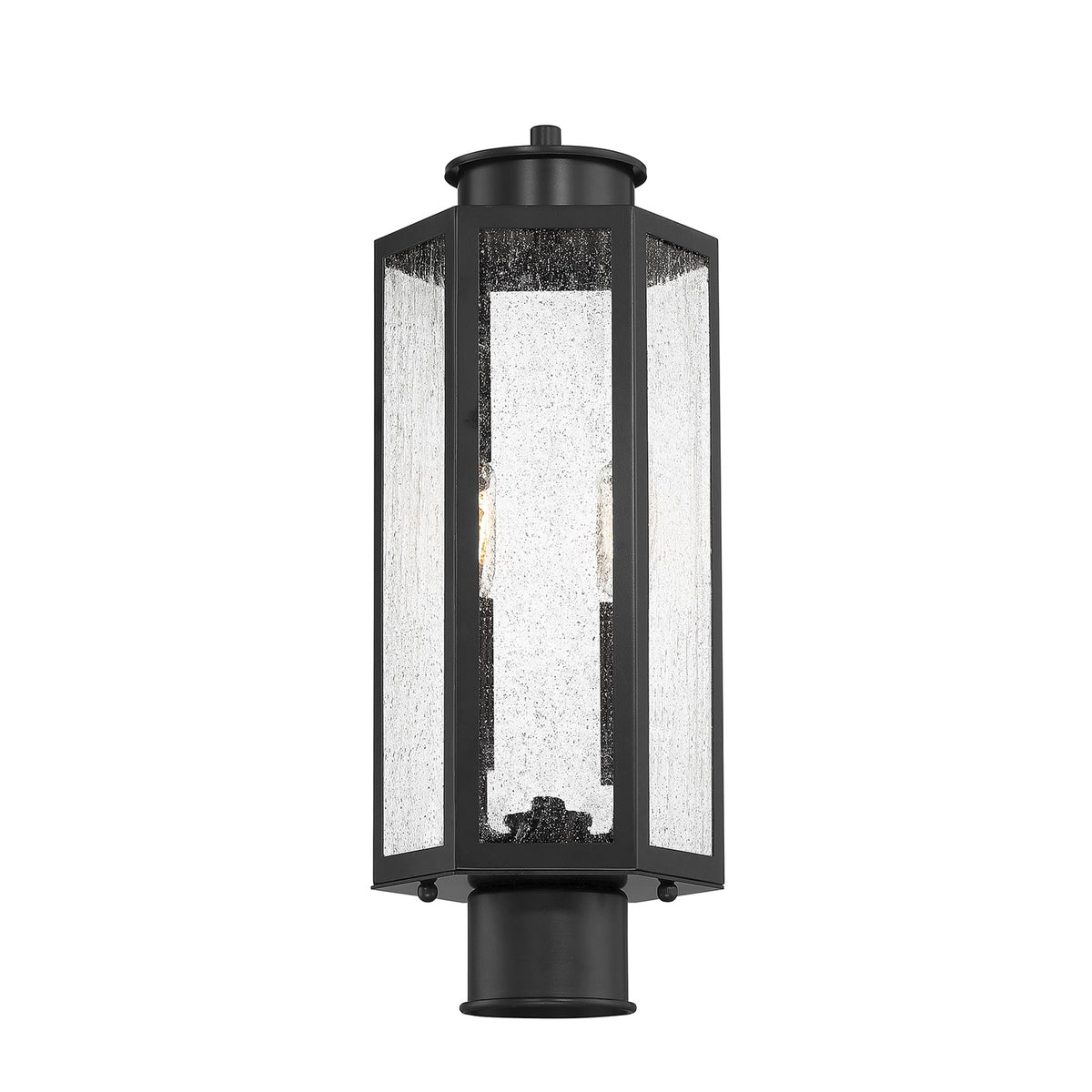 Savoy House Hawthorne 7in 2-Light Outdoor Post Lantern | Modern Black and Seedy Glass | Yard & Walkway | 7 x 7 x 17.25 in | Model L5-5104-BK