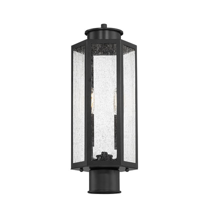 Savoy House Hawthorne 7in 2-Light Outdoor Post Lantern | Modern Black and Seedy Glass | Yard & Walkway | 7 x 7 x 17.25 in | Model L5-5104-BK
