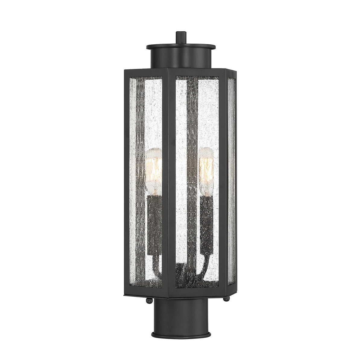 Savoy House Hawthorne 7in 2-Light Outdoor Post Lantern | Modern Black and Seedy Glass | Yard & Walkway | 7 x 7 x 17.25 in | Model L5-5104-BK