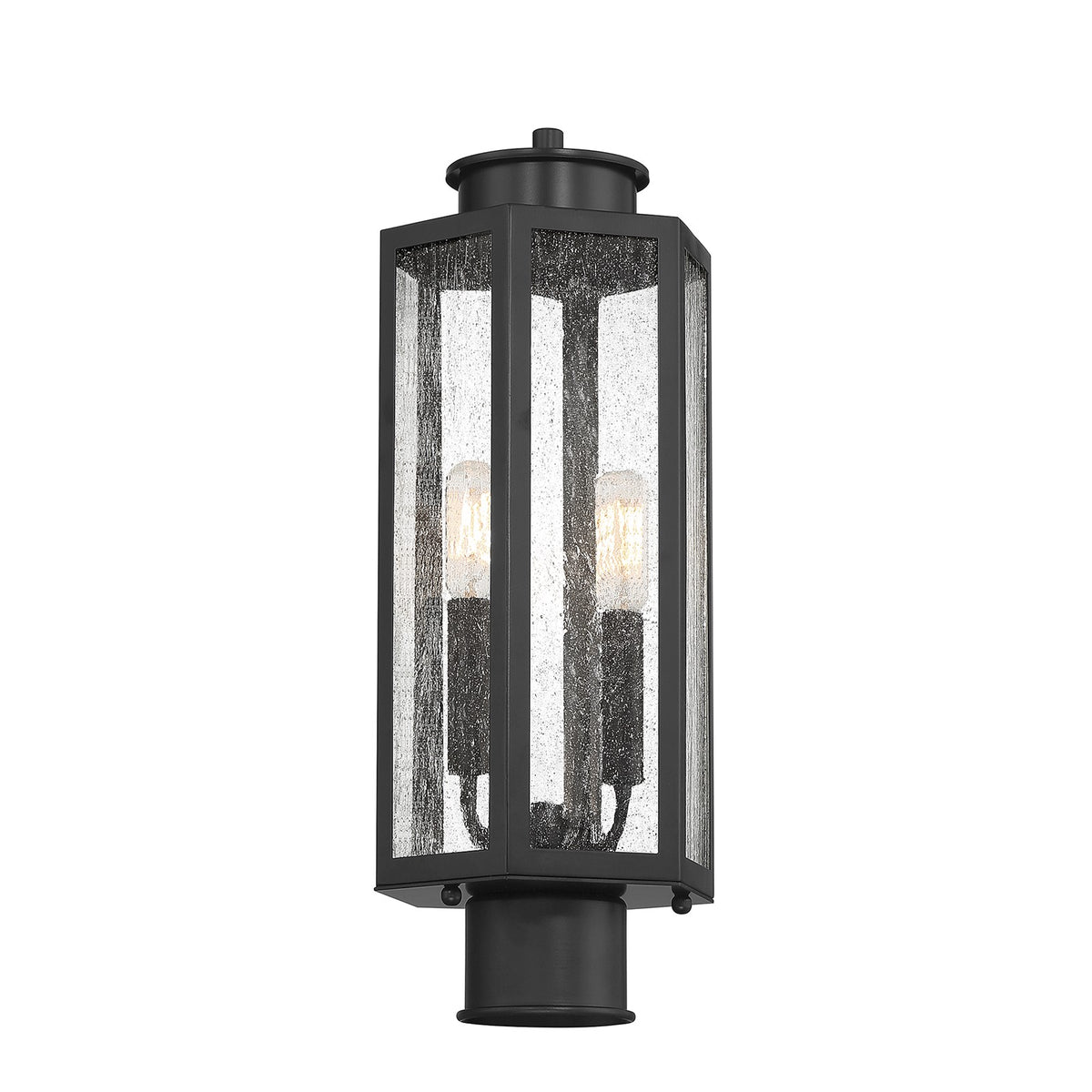 Savoy House Hawthorne 7in 2-Light Outdoor Post Lantern | Modern Black and Seedy Glass | Yard & Walkway | 7 x 7 x 17.25 in | Model L5-5104-BK