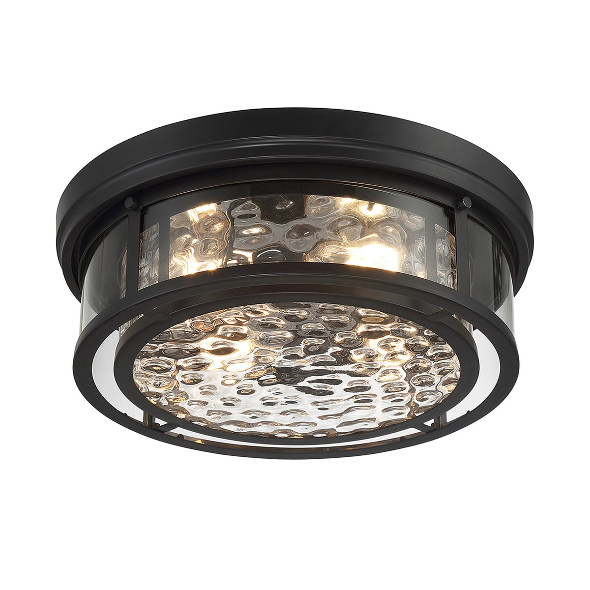 Savoy House Ashton 20in 4-Light Flush Mount | Vintage Matte Black and Clear Hammered Glass | Bedroom & Hallway | 20 x 20 x 7 in | Model L6-4906-4-89