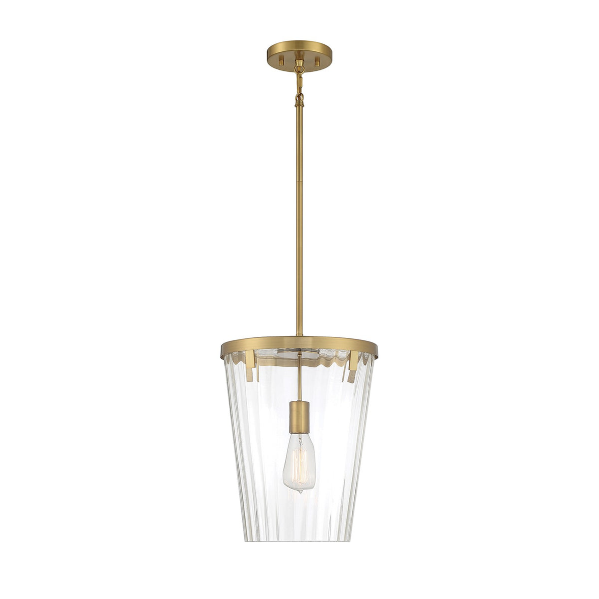 Savoy House Dimond 12in 1-Light Pendant | Modern Warm Brass and Clear Faceted Glass | Kitchen Island & Dining Room | Model L7-2322-1-322