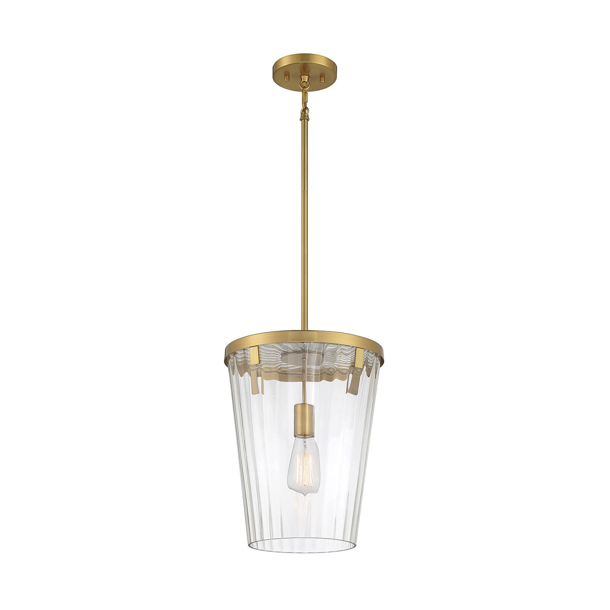 Savoy House Dimond 12in 1-Light Pendant | Modern Warm Brass and Clear Faceted Glass | Kitchen Island & Dining Room | Model L7-2322-1-322