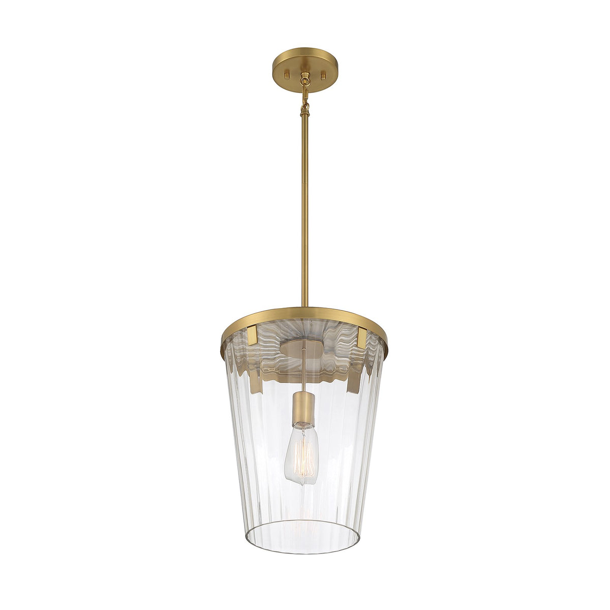 Savoy House Dimond 12in 1-Light Pendant | Modern Warm Brass and Clear Faceted Glass | Kitchen Island & Dining Room | Model L7-2322-1-322