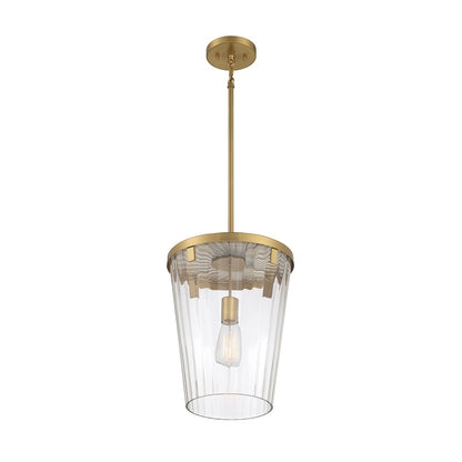 Savoy House Dimond 12in 1-Light Pendant | Modern Warm Brass and Clear Faceted Glass | Kitchen Island & Dining Room | Model L7-2322-1-322