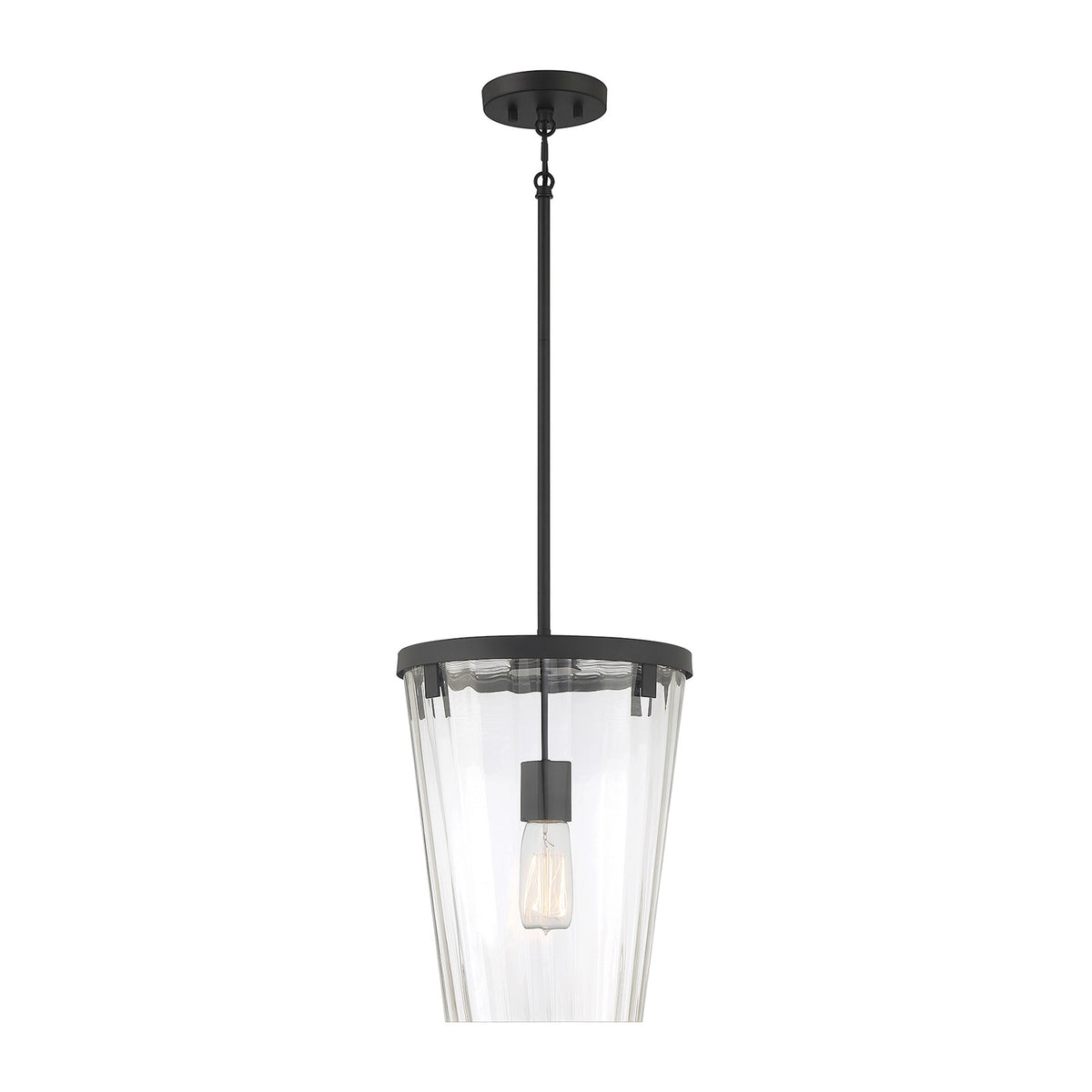 Savoy House Dimond 12in 1-Light Pendant | Modern Matte Black and Clear Faceted Glass | Kitchen Island & Dining Room | Model L7-2322-1-89