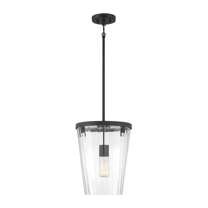 Savoy House Dimond 12in 1-Light Pendant | Modern Matte Black and Clear Faceted Glass | Kitchen Island & Dining Room | Model L7-2322-1-89