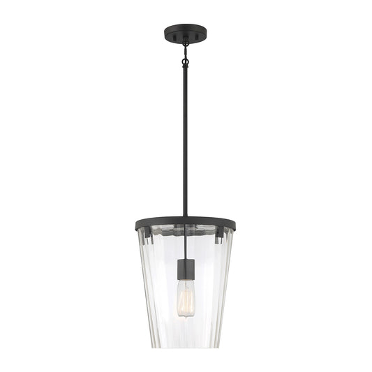 Savoy House Dimond 12in 1-Light Pendant | Modern Matte Black and Clear Faceted Glass | Kitchen Island & Dining Room | Model L7-2322-1-89