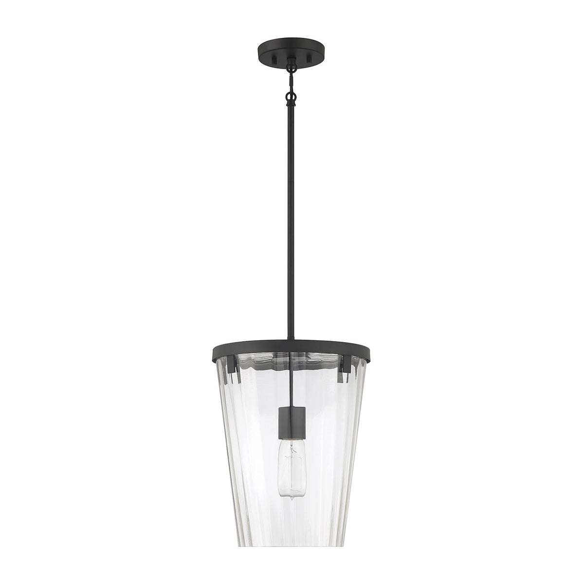 Savoy House Dimond 12in 1-Light Pendant | Modern Matte Black and Clear Faceted Glass | Kitchen Island & Dining Room | Model L7-2322-1-89