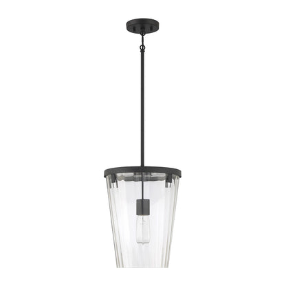 Savoy House Dimond 12in 1-Light Pendant | Modern Matte Black and Clear Faceted Glass | Kitchen Island & Dining Room | Model L7-2322-1-89