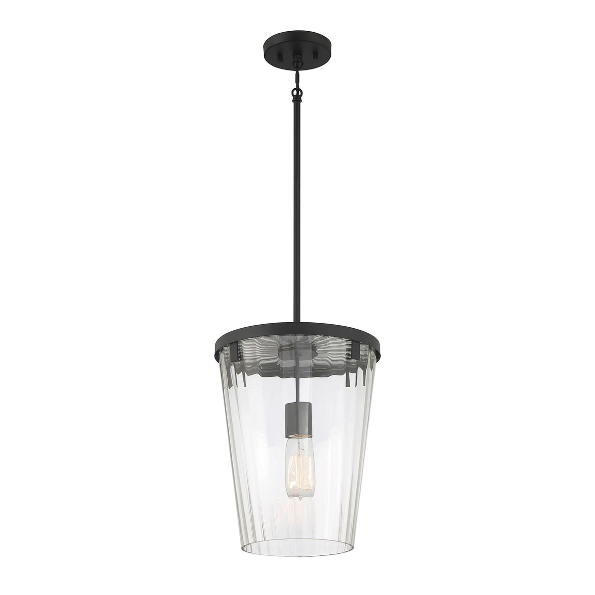 Savoy House Dimond 12in 1-Light Pendant | Modern Matte Black and Clear Faceted Glass | Kitchen Island & Dining Room | Model L7-2322-1-89