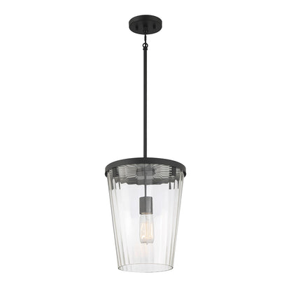 Savoy House Dimond 12in 1-Light Pendant | Modern Matte Black and Clear Faceted Glass | Kitchen Island & Dining Room | Model L7-2322-1-89