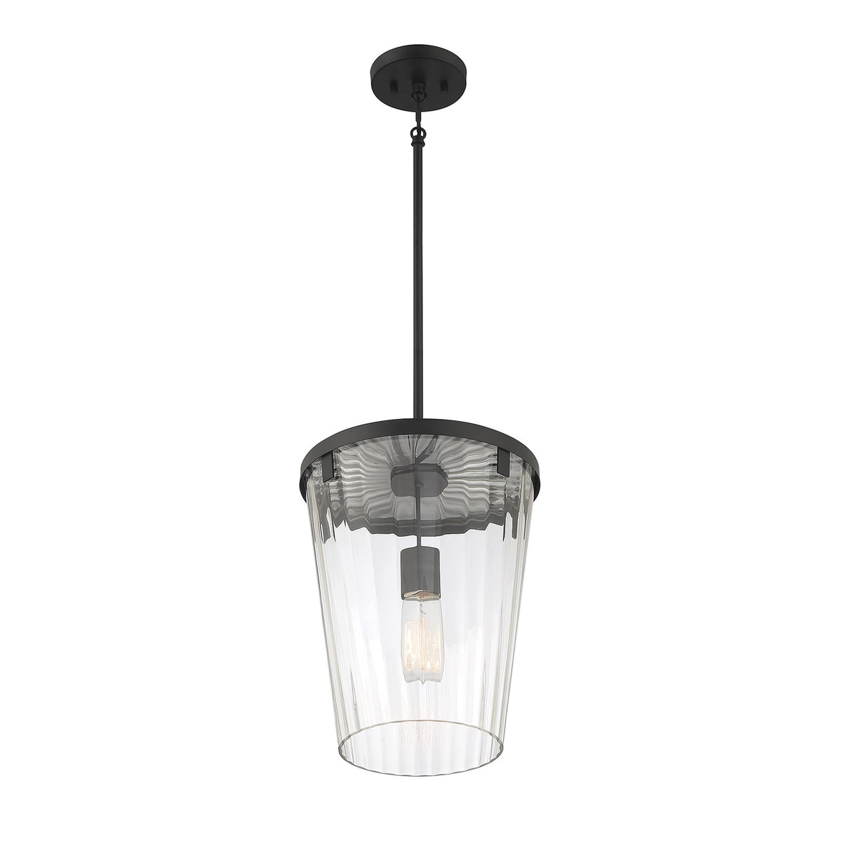 Savoy House Dimond 12in 1-Light Pendant | Modern Matte Black and Clear Faceted Glass | Kitchen Island & Dining Room | Model L7-2322-1-89