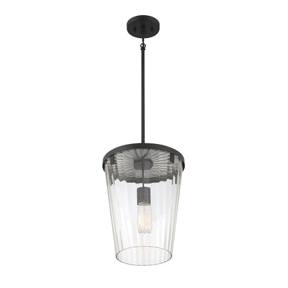 Savoy House Dimond 12in 1-Light Pendant | Modern Matte Black and Clear Faceted Glass | Kitchen Island & Dining Room | Model L7-2322-1-89