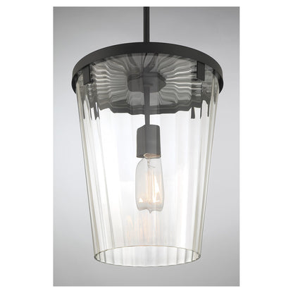 Savoy House Dimond 12in 1-Light Pendant | Modern Matte Black and Clear Faceted Glass | Kitchen Island & Dining Room | Model L7-2322-1-89