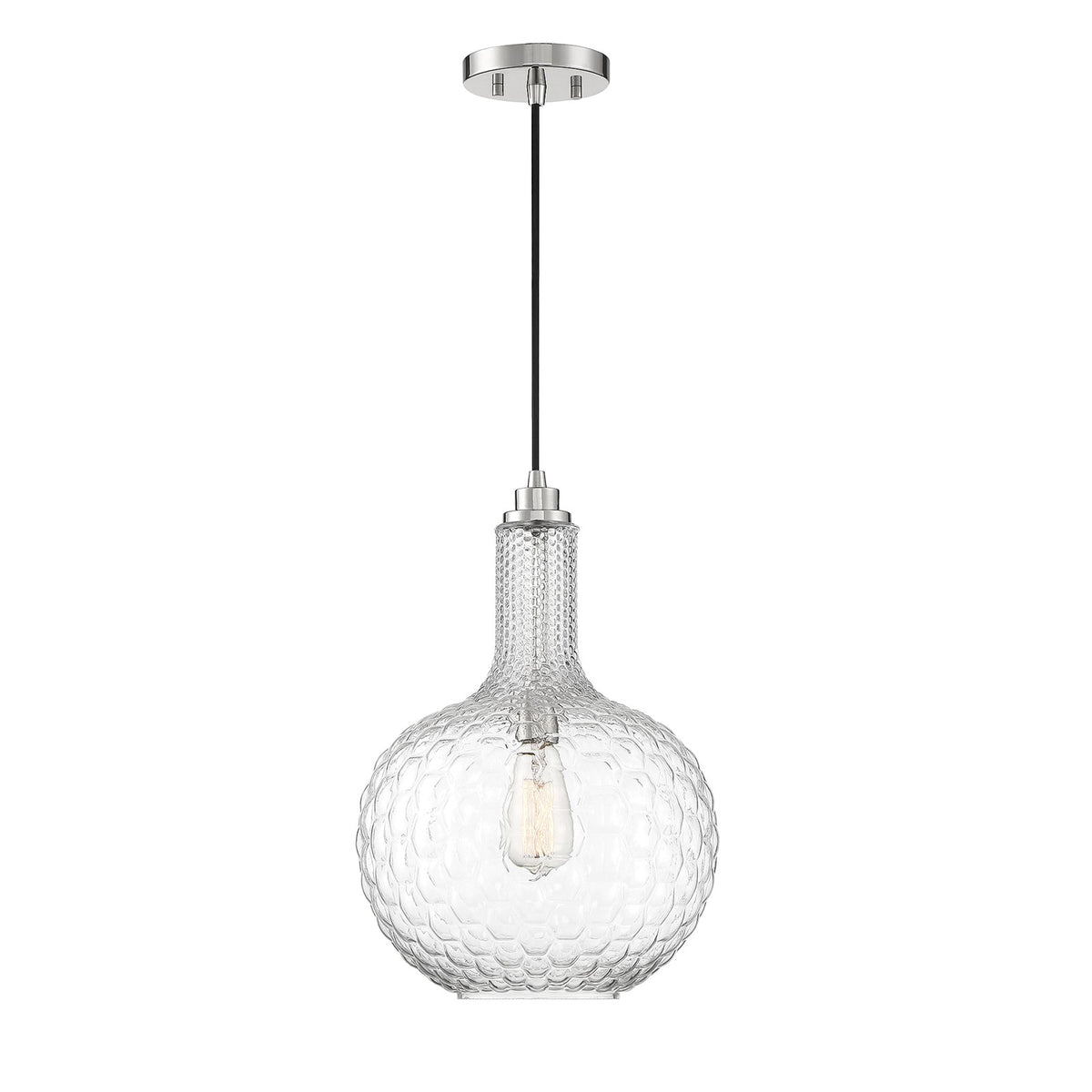 Savoy House Kantor 11in 1-Light Pendant | Transitional Polished Nickel and Clear Hobnail Glass | Kitchen Island & Dining Room | Model L7-2930-1-109