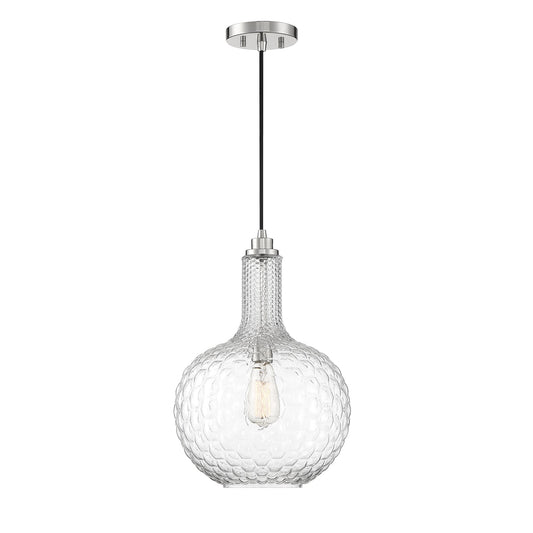 Savoy House Kantor 11in 1-Light Pendant | Transitional Polished Nickel and Clear Hobnail Glass | Kitchen Island & Dining Room | Model L7-2930-1-109