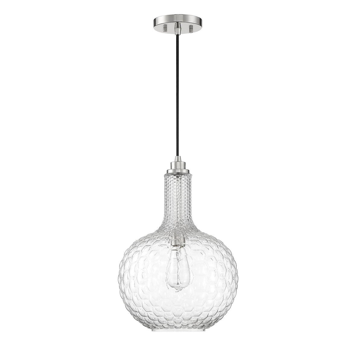 Savoy House Kantor 11in 1-Light Pendant | Transitional Polished Nickel and Clear Hobnail Glass | Kitchen Island & Dining Room | Model L7-2930-1-109