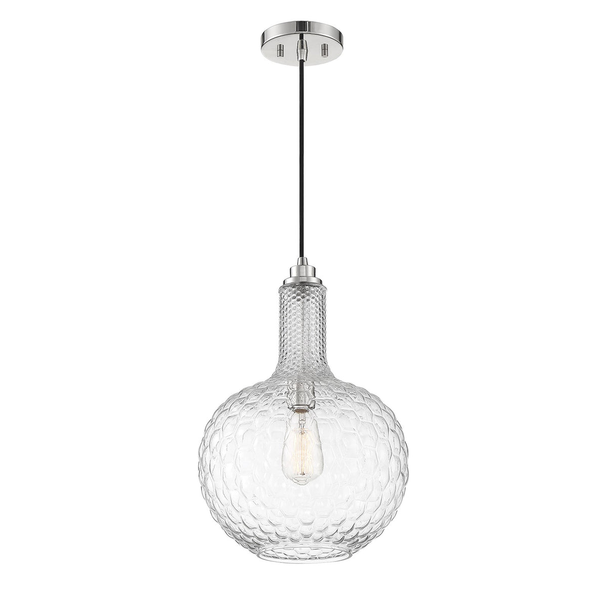 Savoy House Kantor 11in 1-Light Pendant | Transitional Polished Nickel and Clear Hobnail Glass | Kitchen Island & Dining Room | Model L7-2930-1-109
