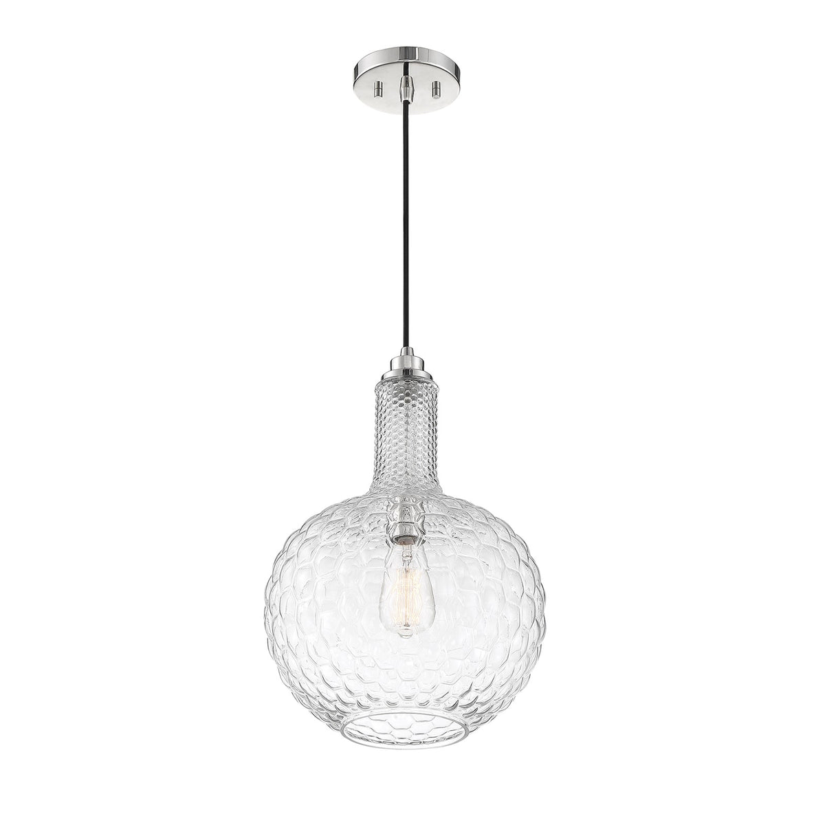 Savoy House Kantor 11in 1-Light Pendant | Transitional Polished Nickel and Clear Hobnail Glass | Kitchen Island & Dining Room | Model L7-2930-1-109