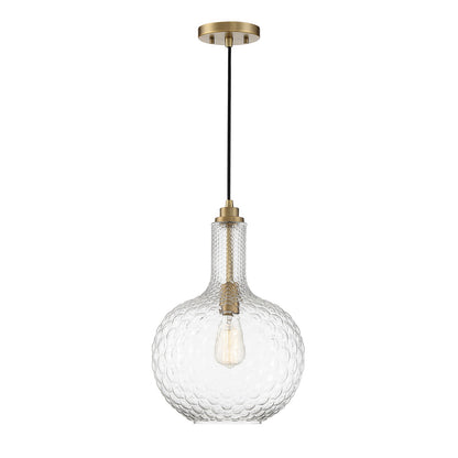 Savoy House Kantor 11in 1-Light Pendant | Transitional Warm Brass and Clear Hobnail Glass | Kitchen Island & Dining Room | Model L7-2930-1-322