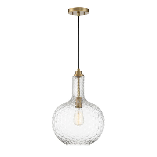 Savoy House Kantor 11in 1-Light Pendant | Transitional Warm Brass and Clear Hobnail Glass | Kitchen Island & Dining Room | Model L7-2930-1-322