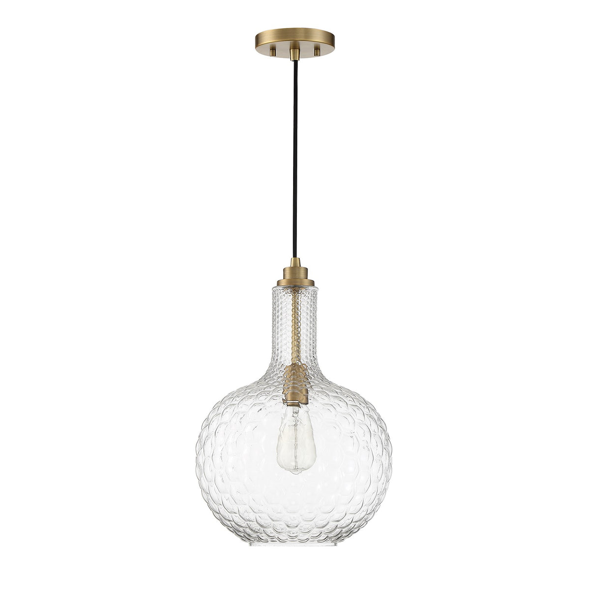 Savoy House Kantor 11in 1-Light Pendant | Transitional Warm Brass and Clear Hobnail Glass | Kitchen Island & Dining Room | Model L7-2930-1-322