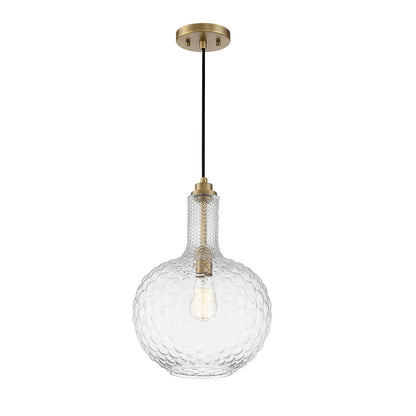 Savoy House Kantor 11in 1-Light Pendant | Transitional Warm Brass and Clear Hobnail Glass | Kitchen Island & Dining Room | Model L7-2930-1-322