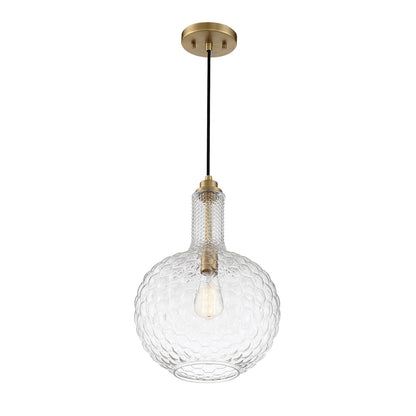 Savoy House Kantor 11in 1-Light Pendant | Transitional Warm Brass and Clear Hobnail Glass | Kitchen Island & Dining Room | Model L7-2930-1-322