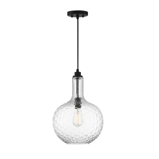 Savoy House Kantor 11in 1-Light Pendant | Transitional Matte Black and Clear Hobnail Glass | Kitchen Island & Dining Room | Model L7-2930-1-89