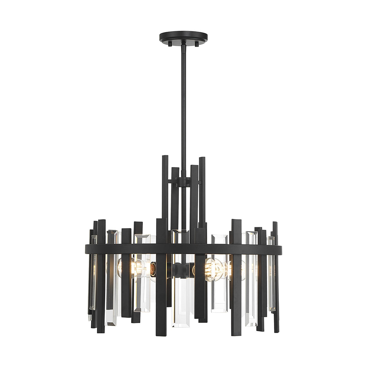 Savoy House Guillford 20in 4-Light Pendant | Modern Matte Black and Clear Glass | Kitchen Island & Dining Room | 20 x 20 x 18 in | Model L7-3001-4-89