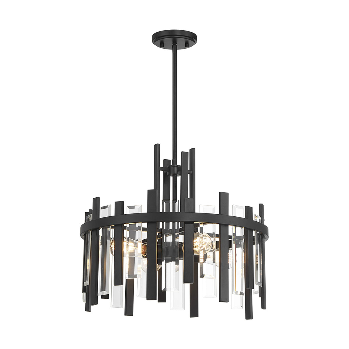 Savoy House Guillford 20in 4-Light Pendant | Modern Matte Black and Clear Glass | Kitchen Island & Dining Room | 20 x 20 x 18 in | Model L7-3001-4-89