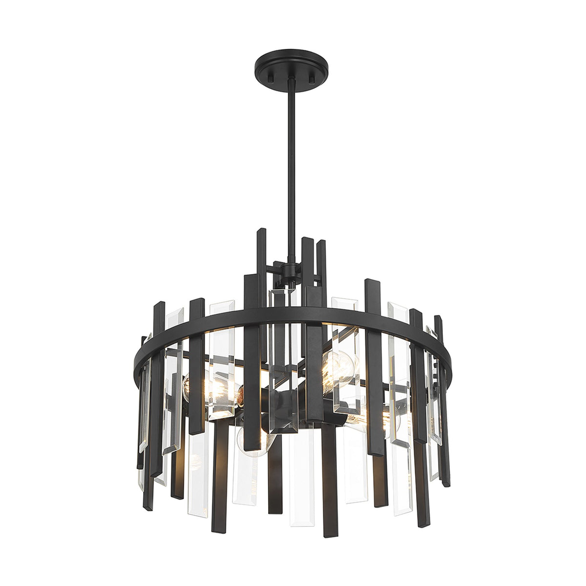 Savoy House Guillford 20in 4-Light Pendant | Modern Matte Black and Clear Glass | Kitchen Island & Dining Room | 20 x 20 x 18 in | Model L7-3001-4-89