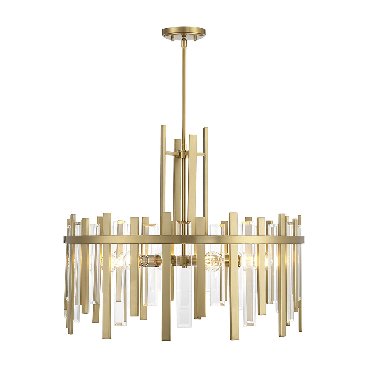 Savoy House Guillford 30in 6-Light Pendant | Modern Warm Brass and Clear Glass | Dining Room & Foyer | 30 x 30 x 26 in | Model L7-3002-6-322
