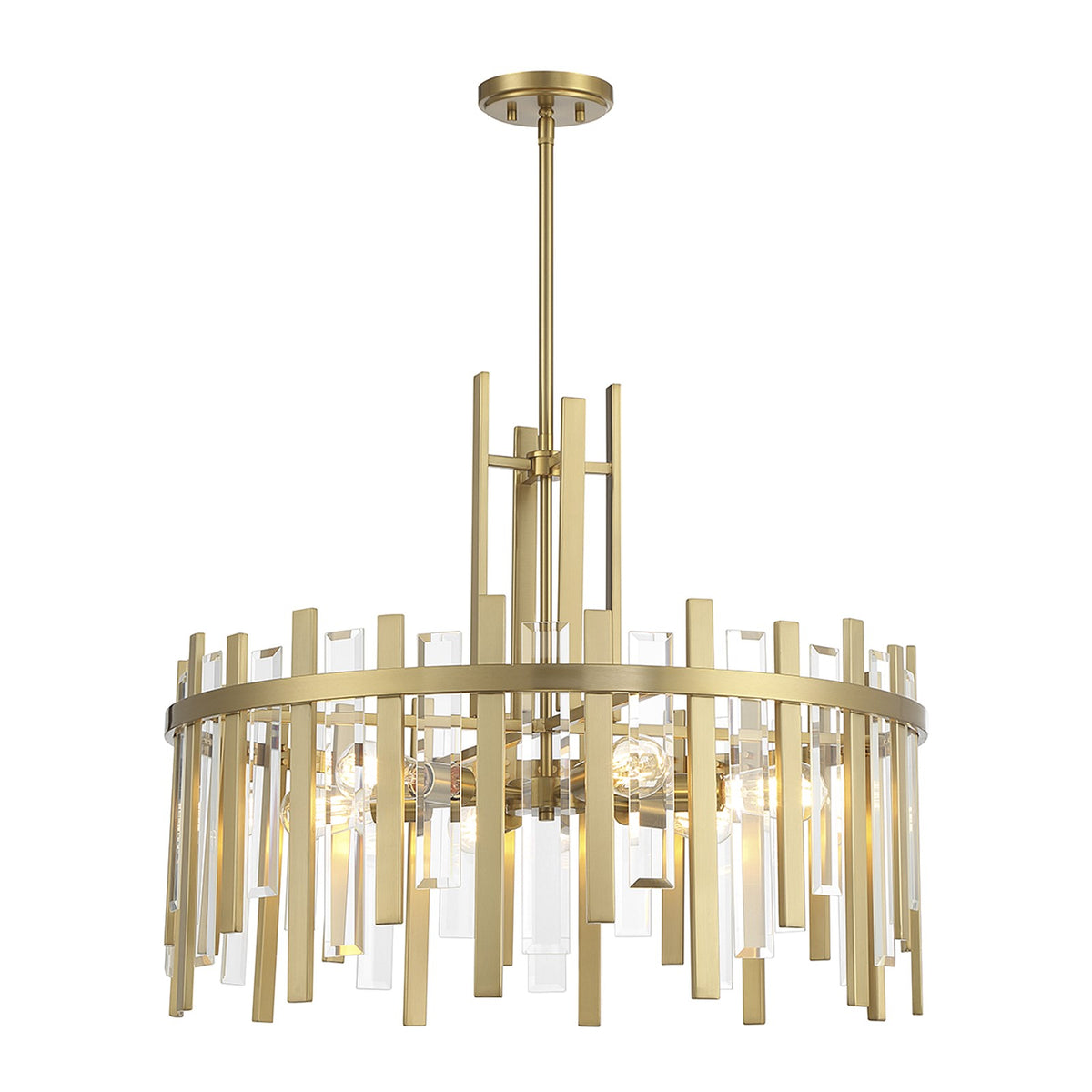 Savoy House Guillford 30in 6-Light Pendant | Modern Warm Brass and Clear Glass | Dining Room & Foyer | 30 x 30 x 26 in | Model L7-3002-6-322