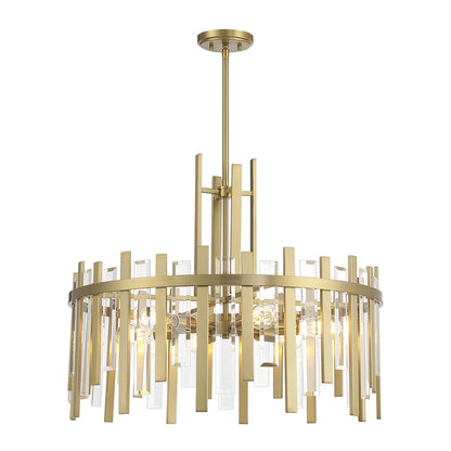 Savoy House Guillford 30in 6-Light Pendant | Modern Warm Brass and Clear Glass | Dining Room & Foyer | 30 x 30 x 26 in | Model L7-3002-6-322