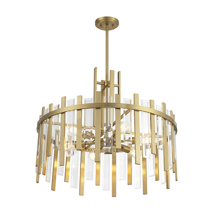 Savoy House Guillford 30in 6-Light Pendant | Modern Warm Brass and Clear Glass | Dining Room & Foyer | 30 x 30 x 26 in | Model L7-3002-6-322