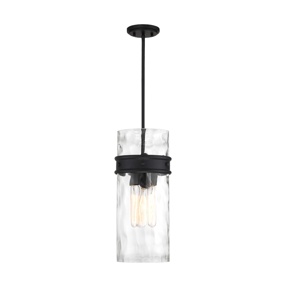 Savoy House Ashton 9in 3-Light Pendant | Vintage Matte Black and Hammered Glass | Kitchen Island & Dining Room | 9 x 9 x 20 in | Model L7-3704-3-89