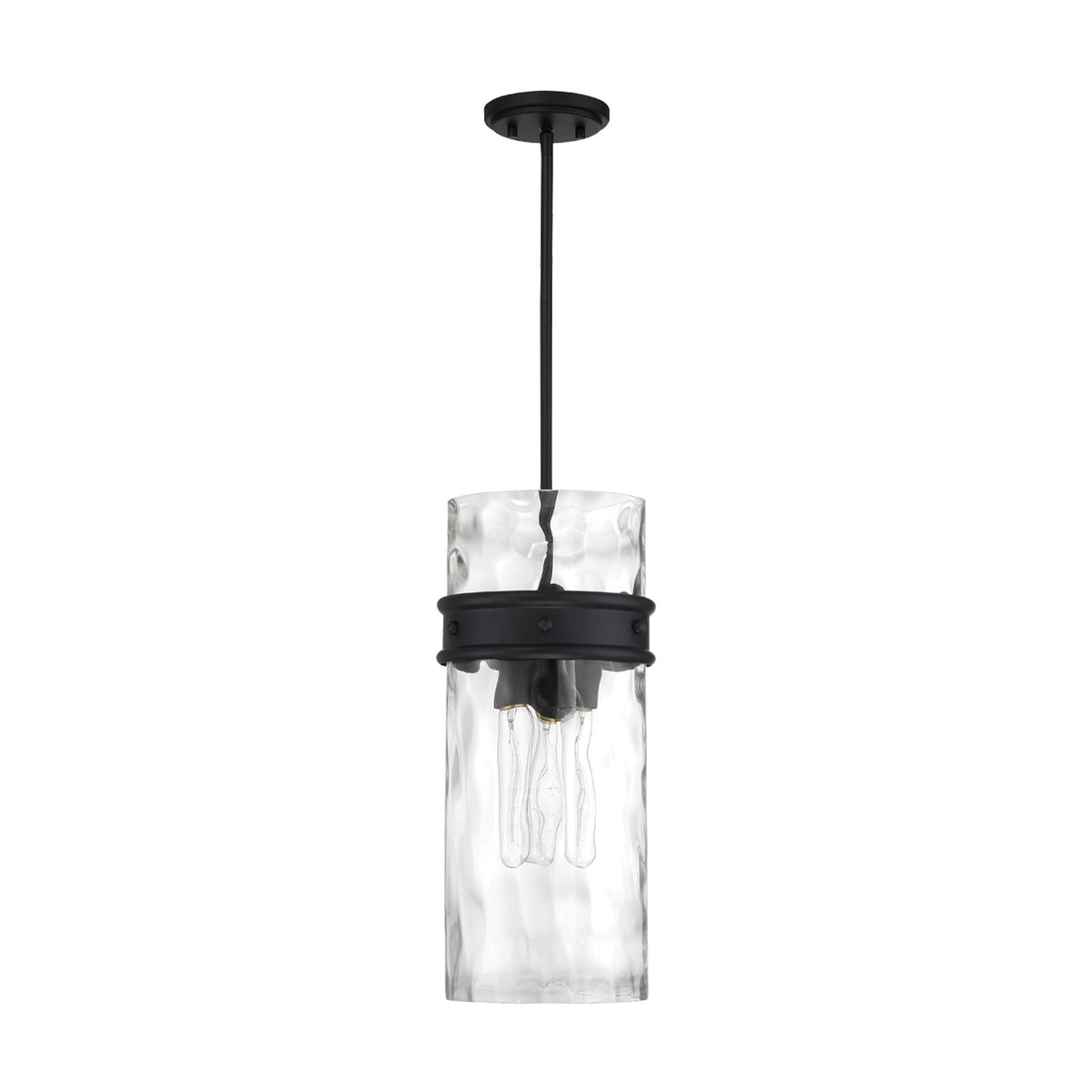 Savoy House Ashton 9in 3-Light Pendant | Vintage Matte Black and Hammered Glass | Kitchen Island & Dining Room | 9 x 9 x 20 in | Model L7-3704-3-89