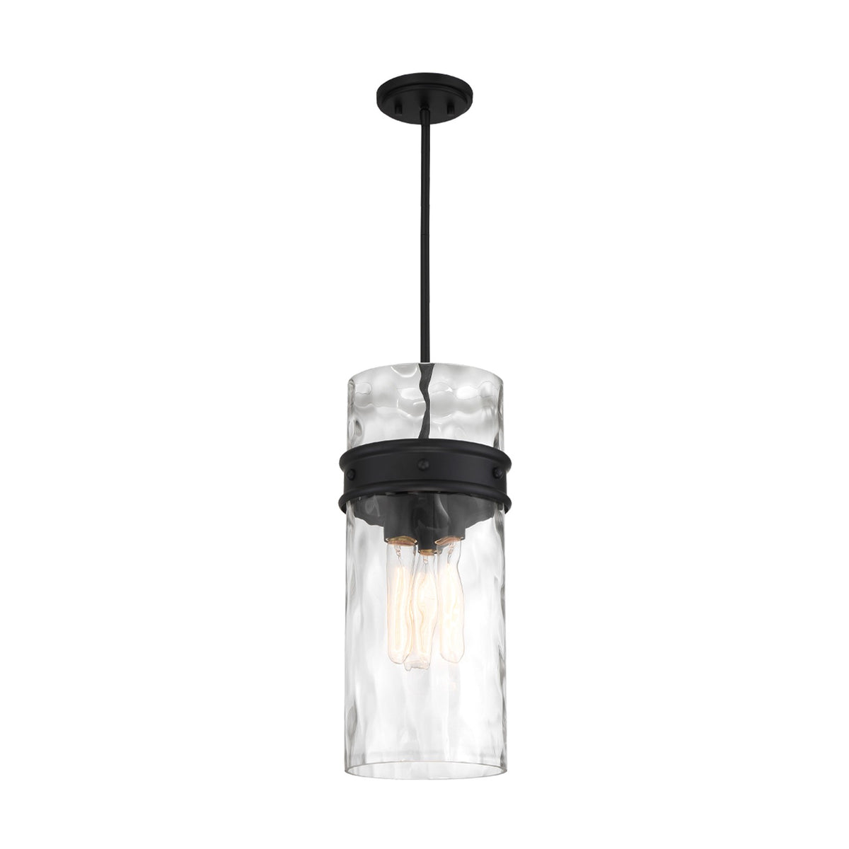 Savoy House Ashton 9in 3-Light Pendant | Vintage Matte Black and Hammered Glass | Kitchen Island & Dining Room | 9 x 9 x 20 in | Model L7-3704-3-89